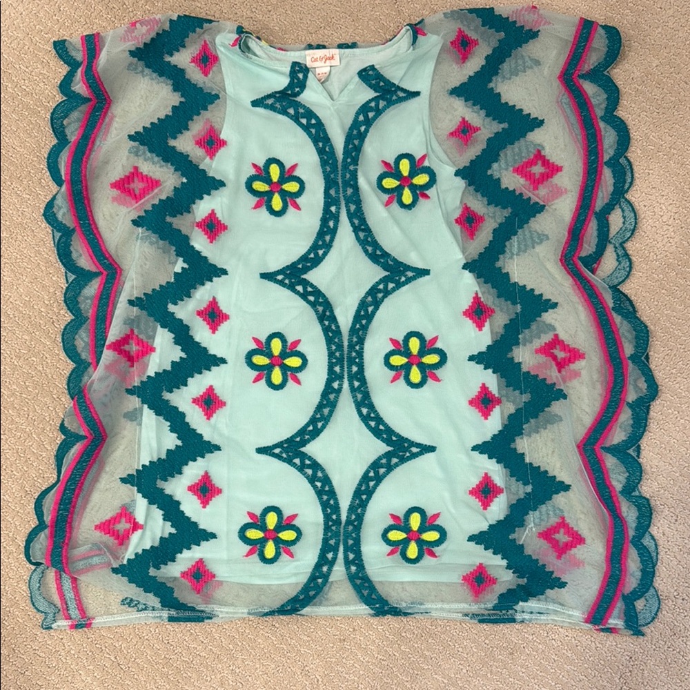 Cat & Jack Teal and White Sheer Poncho